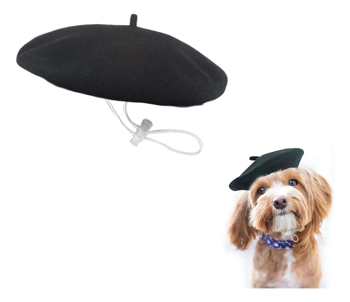 Boina Artista Francés de Lana para Perro o Gato | Disfraz Elegante Negro para Mascotas | Accesorio Divertido para Fotos