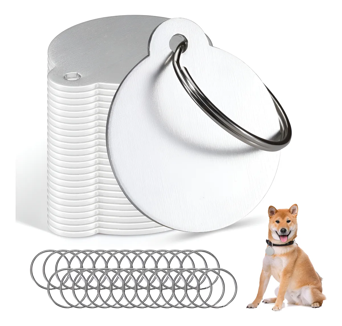 25 Etiquetas de Identificación para Mascotas en Plateado, Ideales para Grabar Nombres y Diseños Personalizados - Llavero Resistente y Duradero para Perros y Gatos