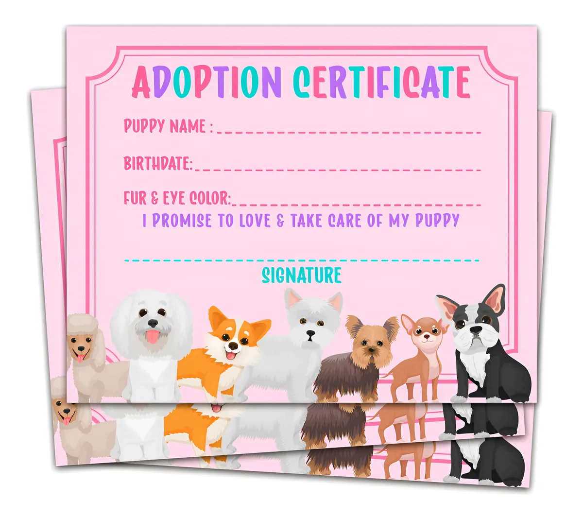 Certificado de Adopción de Perros Coloridos para Cachorros: Documento Personalizado y Conmemorativo para Tu Nuevo Mejor Amigo Peludo