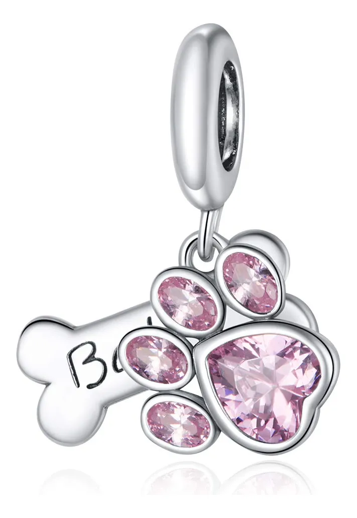 Abalorio Plata 925 Pata de Perro Cachorro Gato Lindo Diseño Personalizable Collar Mascota Regalo Único