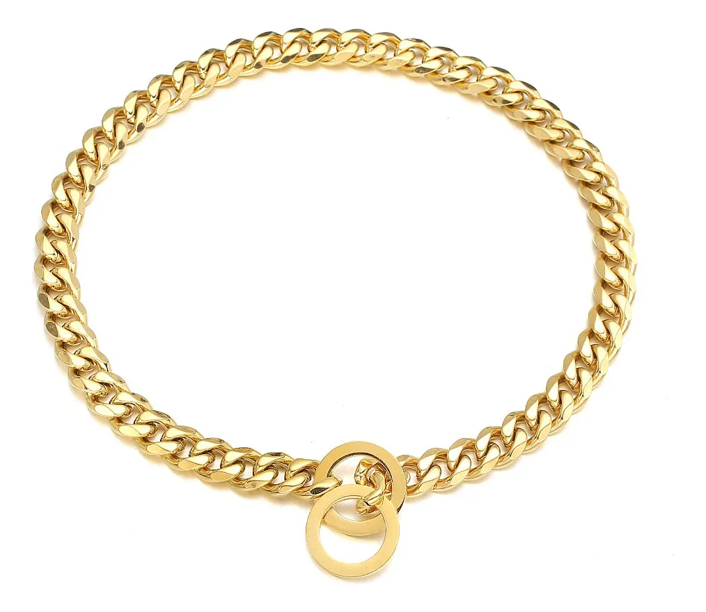 Collar Cadena Dorada Perro Acero Inoxidable Resistente Corrosión Impermeable Larga Duración | Estilo y Seguridad para tu Mascota