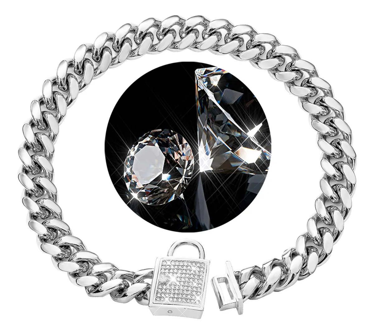 Cadena de Acero Inoxidable con Cierre de Circonia Cúbica Pla Plateado Elegante y Duradera para Hombre y Mujer | Joyería Hipoalergénica de Moda
