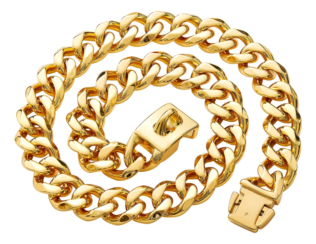 Collar Cadena Resistente para Perro Grande Acero Inoxidable Dorado - Diseño Duradero y Elegante para Canes Fuertes - Accesorio de Adiestramiento y Paseo Seguro - Tamaño Ajustable