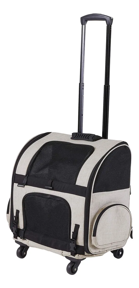 Carro Plegable para Mascotas con Ruedas Color Arena - Transportín Cómodo y Seguro para Perros y Gatos Pequeños y Medianos | Ideal para Viajes y Paseos