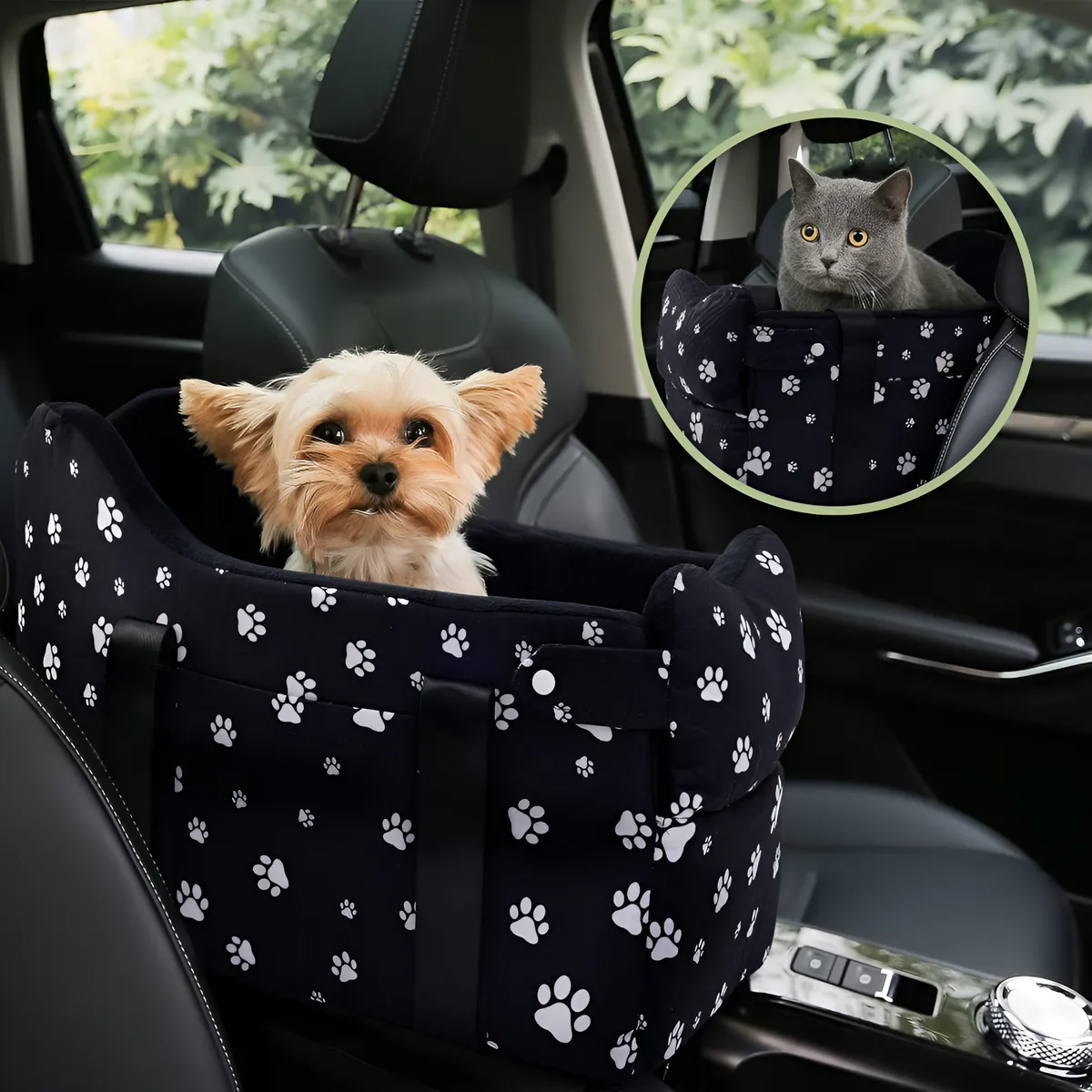 Asiento de Coche para Perros Pequeños - Seguridad y Comodidad en Negro Intenso | Accesorios Viaje Mascota Resistente | Diseño Práctico para tu Vehículo
