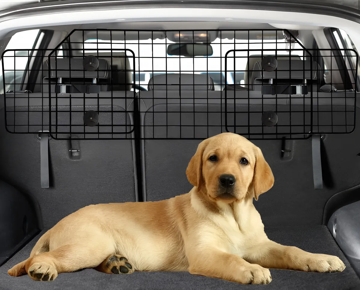 Barrera de Seguridad para Perros Ajustable Universal para SUV y Furgonetas - Divisor de Coche Negro Resistente y Seguro para Viajes Tranquilos