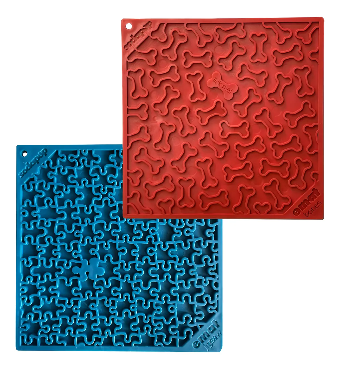 Paquete Emat Red Bones y Blue Jigsaw Alimentadores para Mascotas - Comedero Doble Antideslizante para Perros y Gatos
