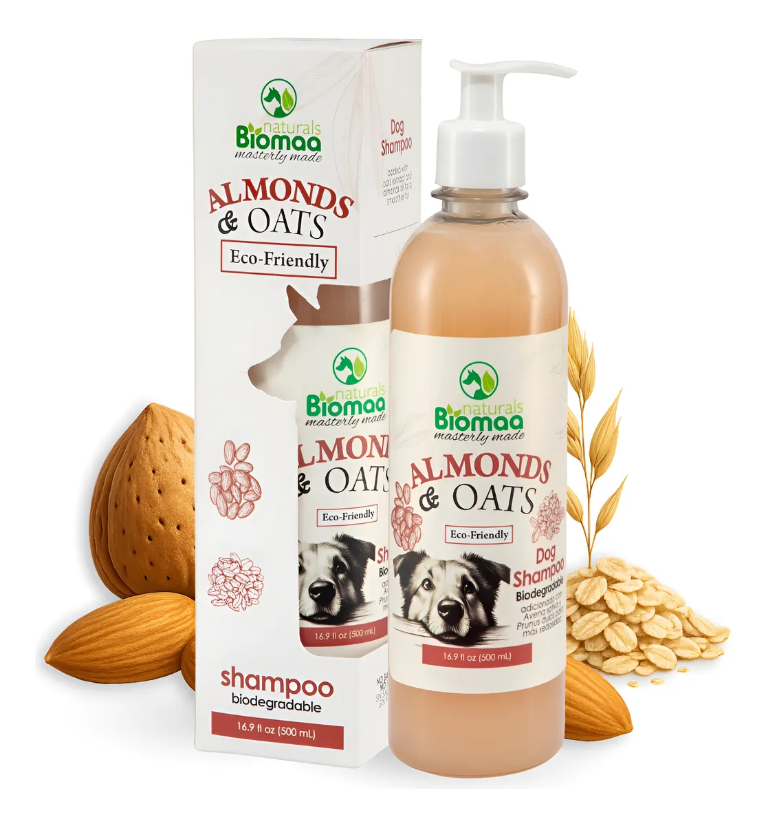 Shampoo Natural para Perros con Extracto de Avena y Aceite de Almendras - Limpieza Suave y Fragancia Agradable - 500ml