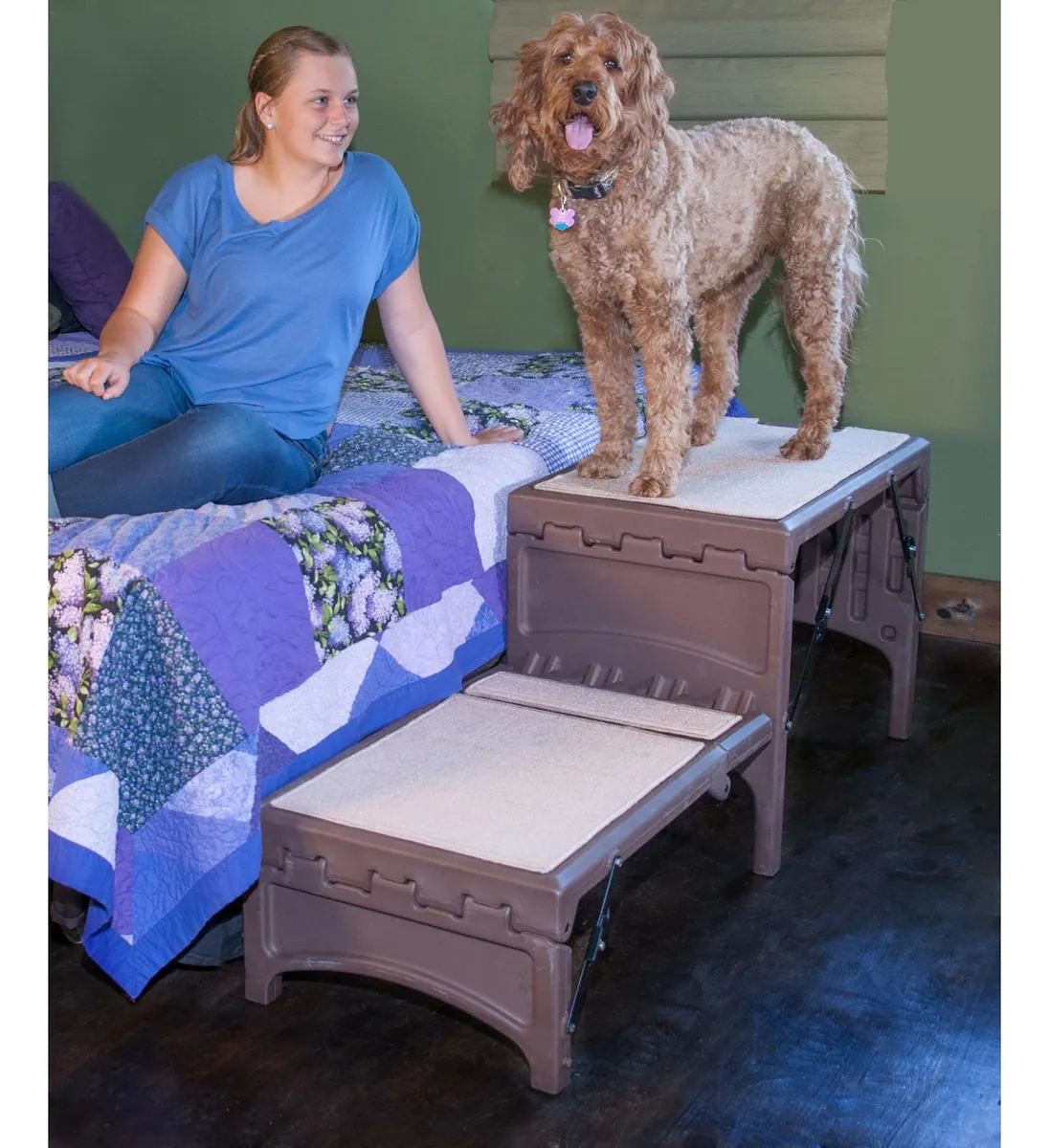 Rampa Plegable Antideslizante Para Perros – Madera Maciza, Ajustable Para Sofá, Cama Y Coche – Ideal Para Mascotas Pequeñas O Mayores