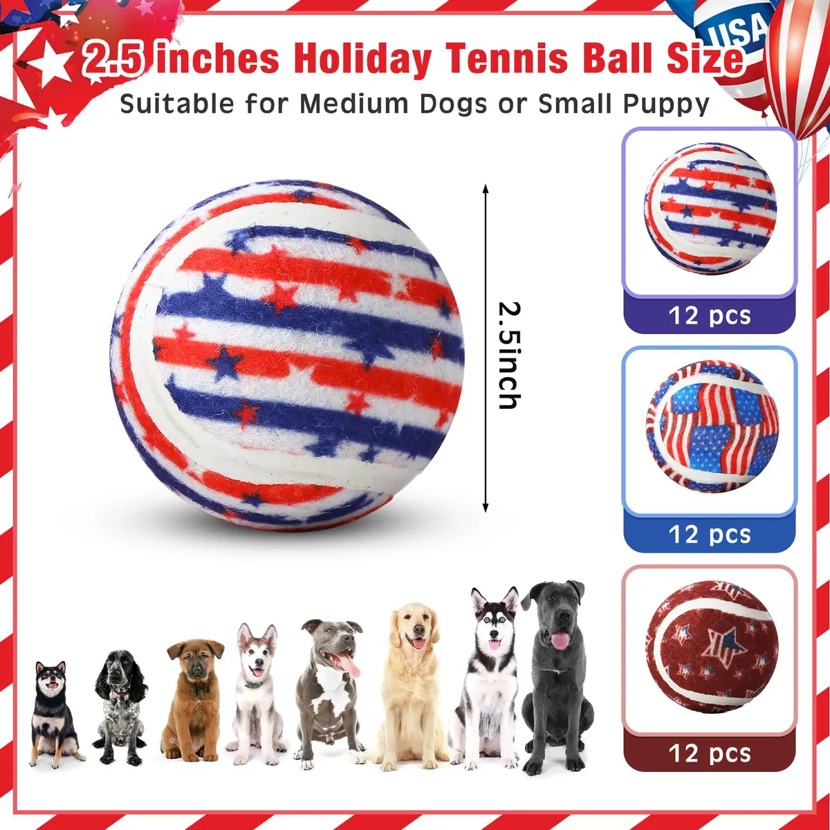 Pelotas de Tenis para Perros Diseño Día de la Independencia - Juguete Resistente y Divertido para Mascotas - Ideal para Jugar al Aire Libre y Entrenamiento - Imagen 2