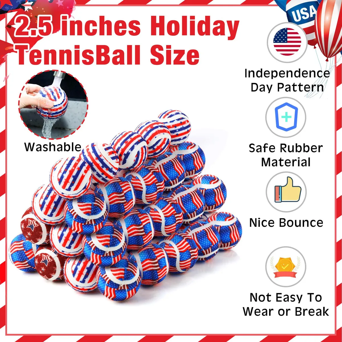Pelotas de Tenis para Perros Diseño Día de la Independencia - Juguete Resistente y Divertido para Mascotas - Ideal para Jugar al Aire Libre y Entrenamiento - Imagen 3