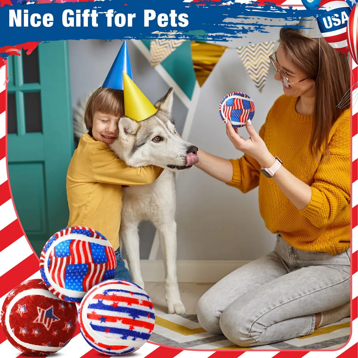 Pelotas de Tenis para Perros Diseño Día de la Independencia - Juguete Resistente y Divertido para Mascotas - Ideal para Jugar al Aire Libre y Entrenamiento - Imagen 4