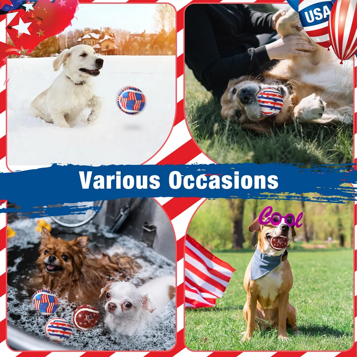 Pelotas de Tenis para Perros Diseño Día de la Independencia - Juguete Resistente y Divertido para Mascotas - Ideal para Jugar al Aire Libre y Entrenamiento - Imagen 7