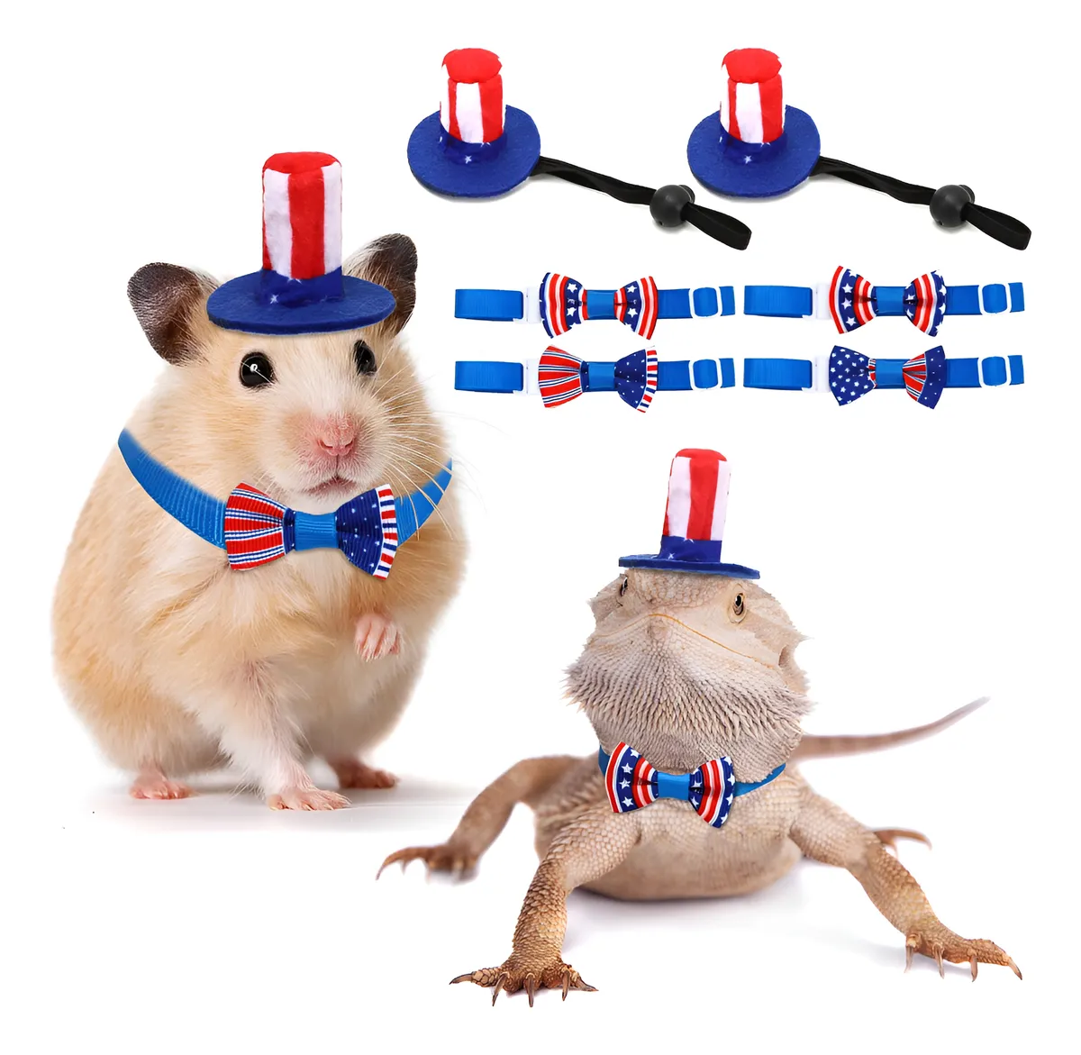 Disfraz De Mascota 4 Piezas Día Independencia Varios Colores para Perros y Gatos - Celebración Patriótica Divertida | Adorable Accesorio Festivo