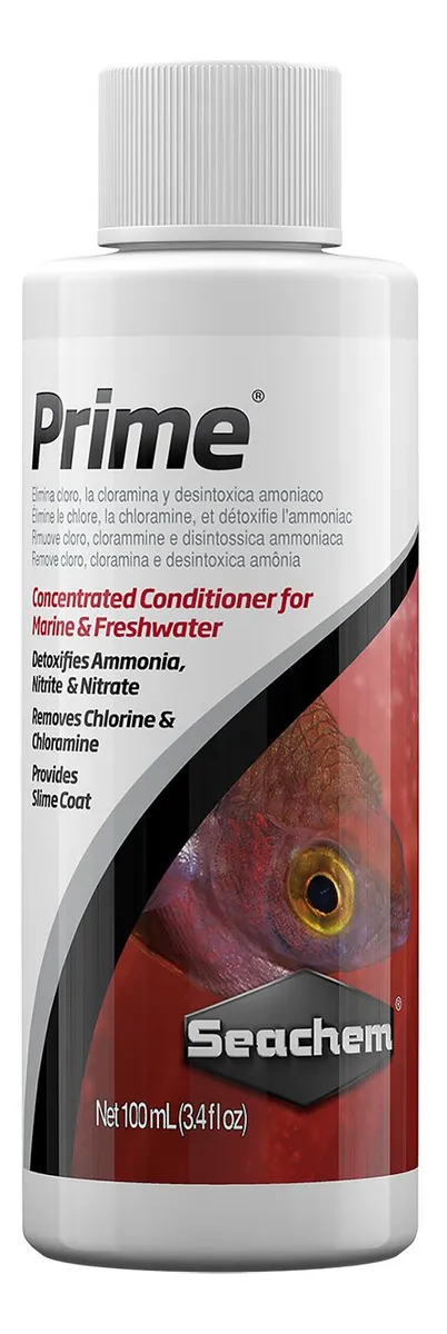 Acondicionador de Acuario Seachem Prime Tratamiento Completo - Elimina Cloro, Cloramina y Amoníaco - 100 Gramos - Mantenimiento Esencial para Peceras y Lagos Ornamentales