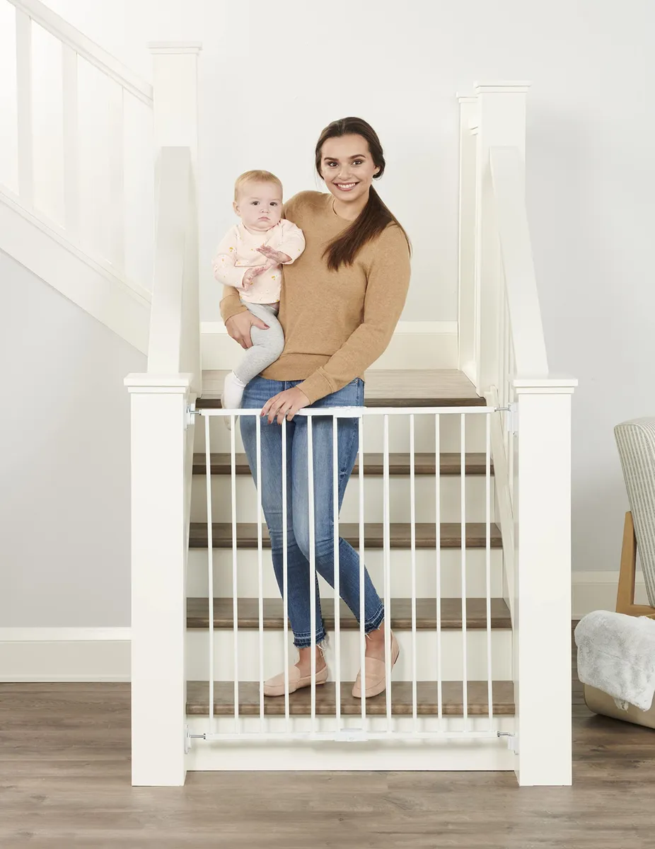 Barrera de Seguridad para Bebé Escalera y Pasillo Extra Alto Blanco - Protección Infantil Anticaídas para Hogar - Instalación Fácil y Segura