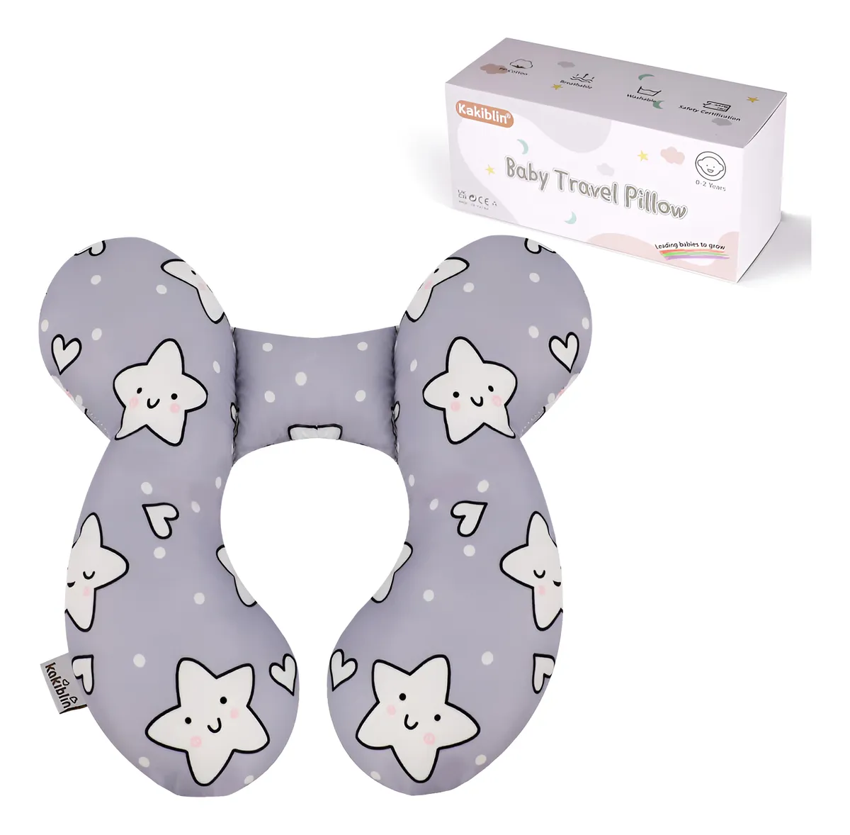Almohada de Cuello para Bebé con Diseño Estrella: Soporte Cervical Suave para Viajes y Descanso Reparador