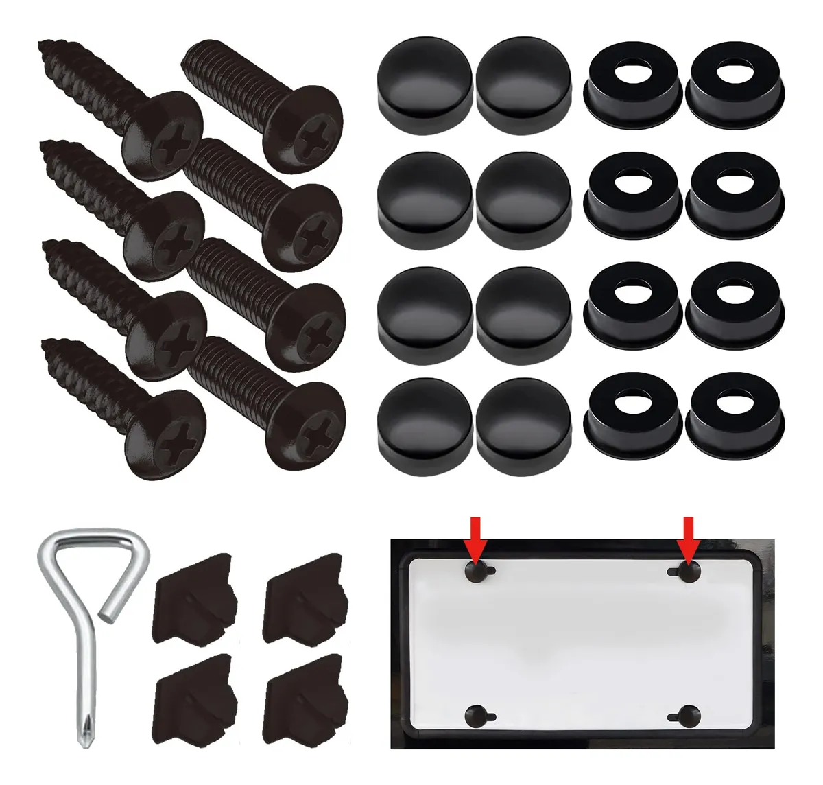 Kit Completo de Tornillos Antirrobo para Matrícula y Soporte de Marco de Coche - Acero Inoxidable Resistente, Universal, Fácil Instalación - Asegura tu Placa y Marco Vehicular con Seguridad Duradera