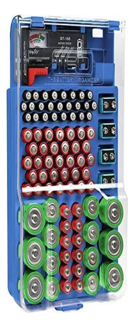 Caja Organizadora de Baterías con Tapa Transparente Azul | Almacenamiento Seguro y Fácil Acceso para Pilas AA, AAA y Más | Diseño Duradero