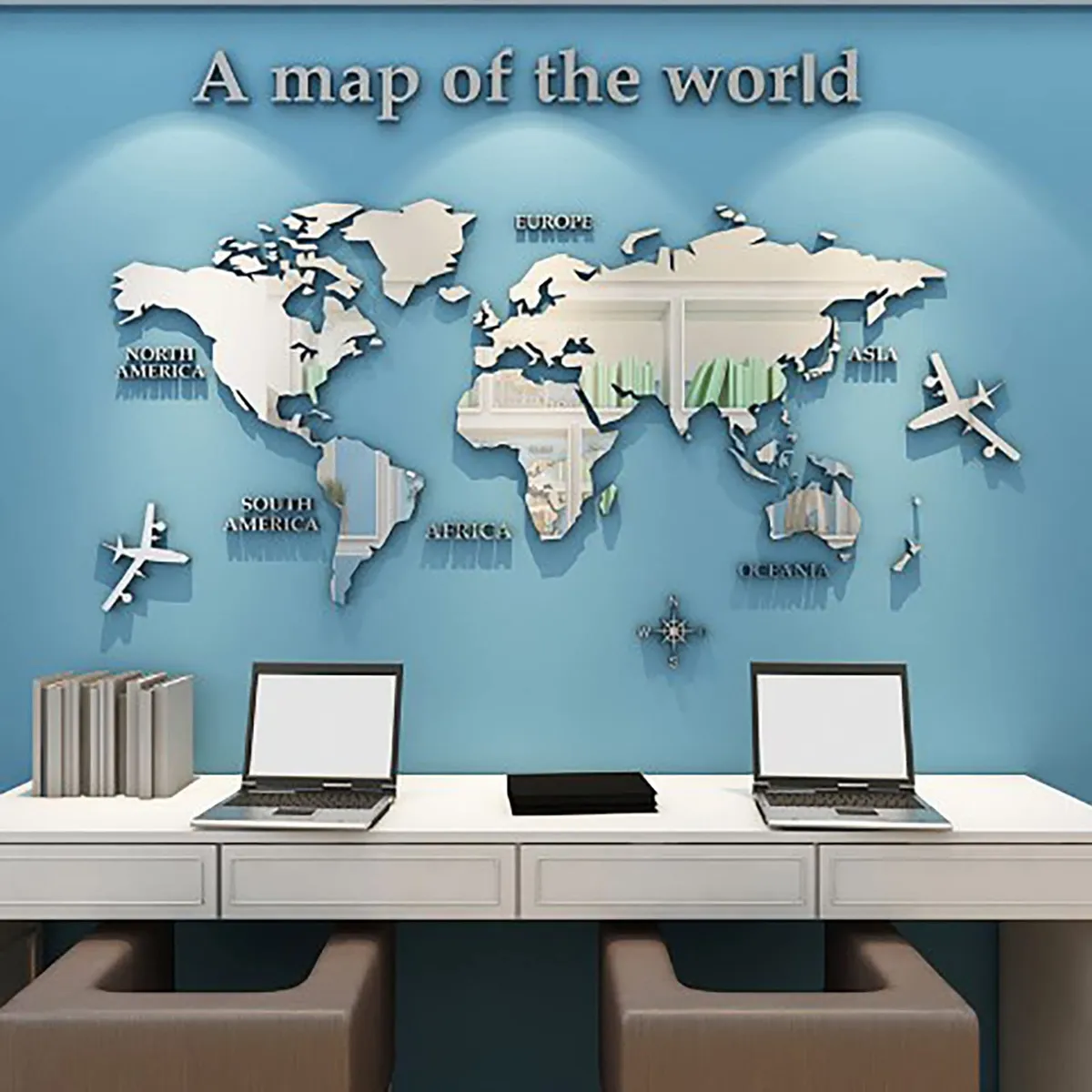 Adhesivo de Pared 3D Mapa del Mundo Acrílico Extraíble para Decoración Moderna del Hogar - Fácil Instalación y Elegancia Geográfica