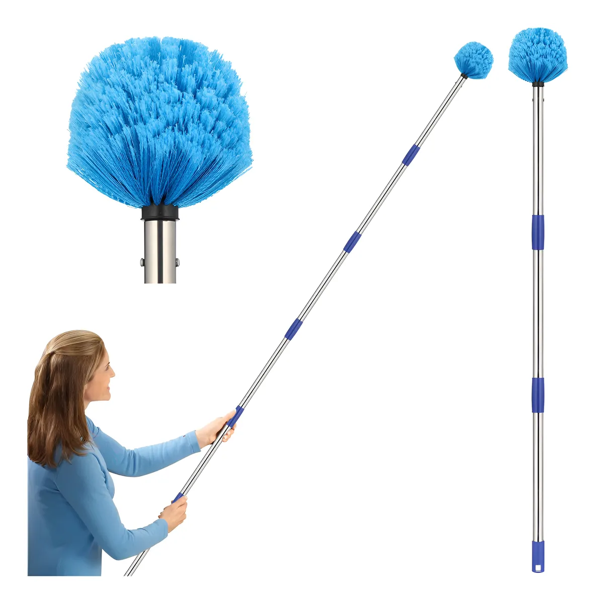 Cepillo Limpiador de Telarañas Profesional con Poste de Extensión Ajustable | Cabezal Flexible para Techos y Esquinas | Limpieza Profunda sin Escaleras