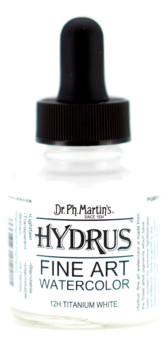 Acuarela Dr. Ph. Martin Hydrus - Color Blanco Titanio, 1 Onza Líquida, Pigmento Profesional para Artistas, Pintura de Calidad Superior