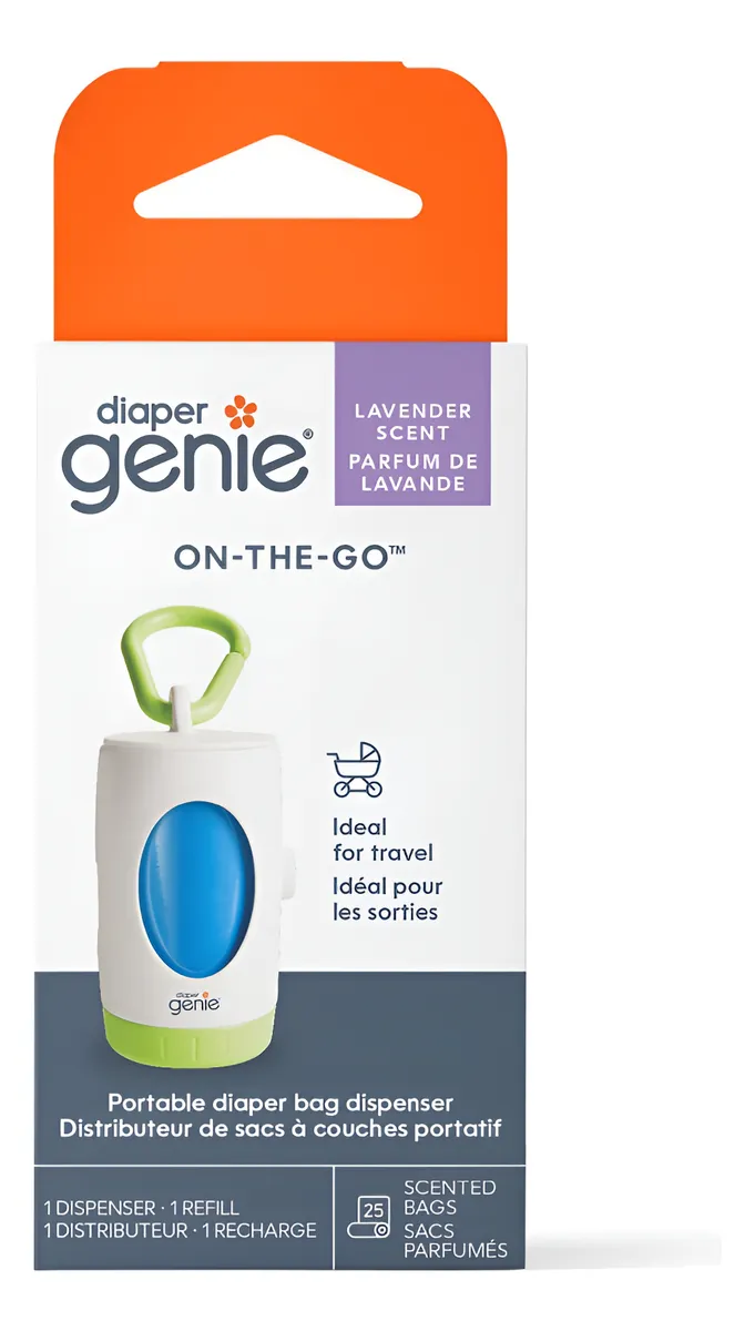 Dispensador de Pañales Genie On The Go Blanco para Bebés | Higiene Portátil y Fácil | Ideal para Viajes y Paseos | Control de Olores Eficaz