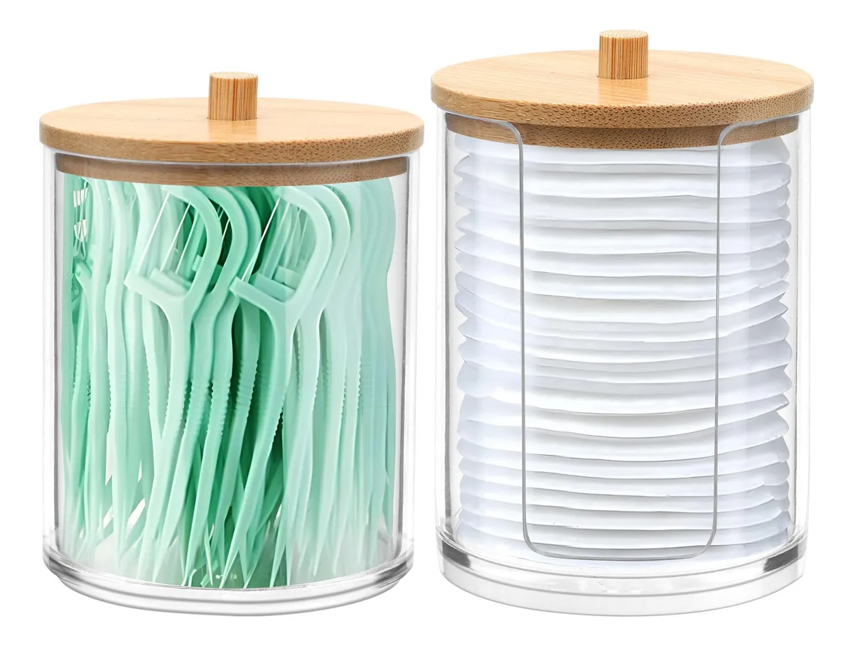 Dispensador de Almohadillas de Algodón y Bastoncillos (2 Unidades) Transparente | Almacenamiento Organizado para Baño y Tocador | Elegante Diseño para Cosméticos