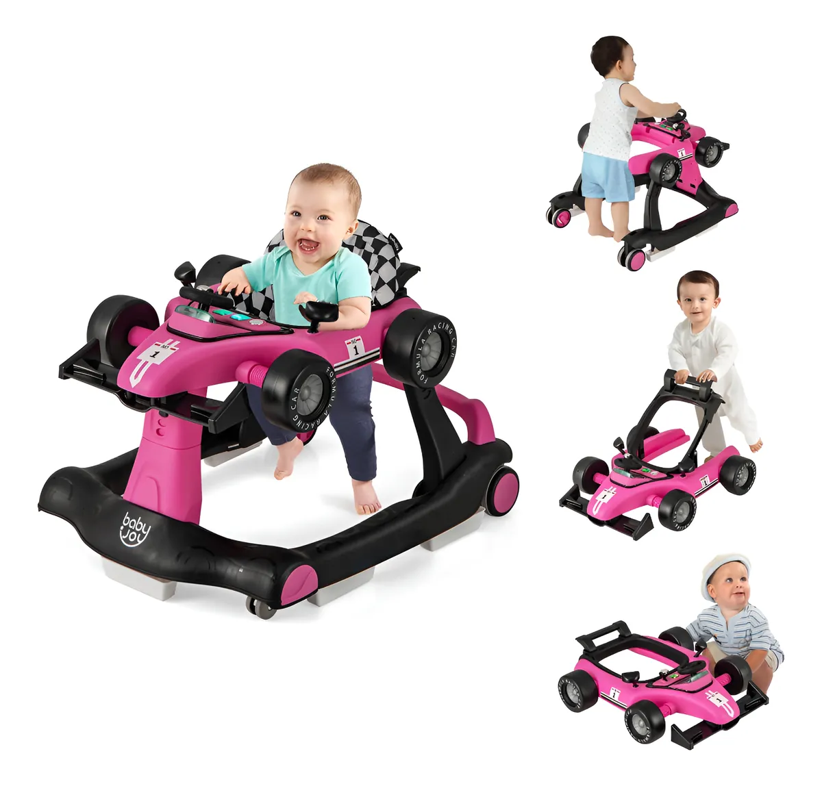 Caminador Plegable 4 en 1 Rosa con Música y Luces - Centro de Actividades Infantil Interactivo para Bebés y Niños Pequeños - Seguro y Divertido