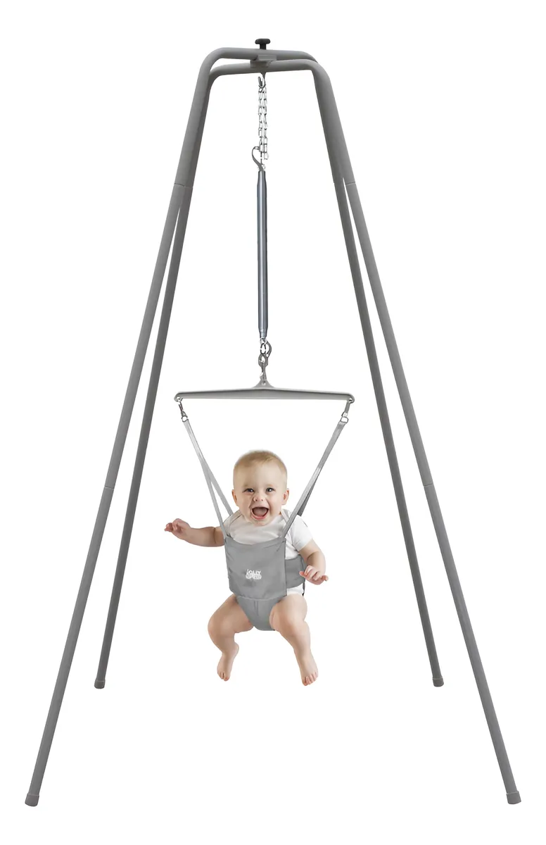 Jolly Jumper Original con Super Stand para Bebé - Soporte Seguro y Cómodo para tus Pequeños - Gris - Imprescindible para el desarrollo del bebé