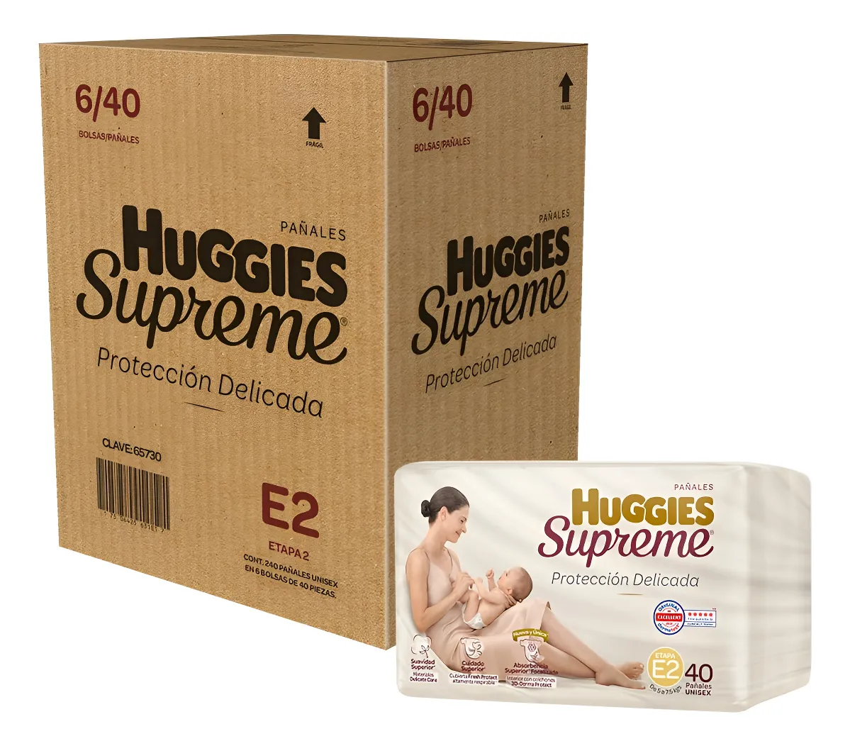 Pañales Desechables Huggies Supreme Etapa 2 Unisex - Máxima Absorción y Comodidad para Bebés de 3 a 6 kg - Paquete Económico 240 Unidades Talla Sin Género