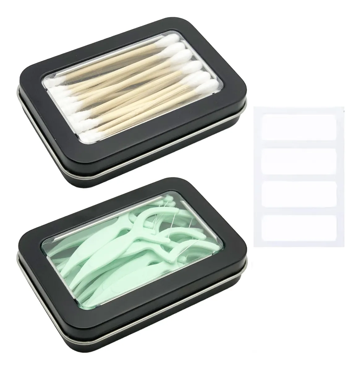 Pack 2 Soportes Portátiles Elegantes para Hisopos de Algodón y Hilo Dental - Solución de Almacenamiento Compacta y Organizada para Baño y Viaje
