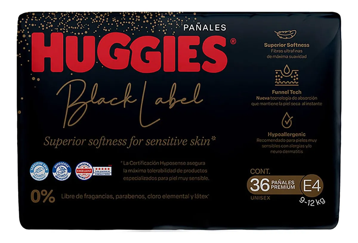 Pañales Desechables Premium Huggies Black Label Etapa 4 Unisex Talla Única - Máxima Absorción y Comodidad para Bebés - Imagen 2