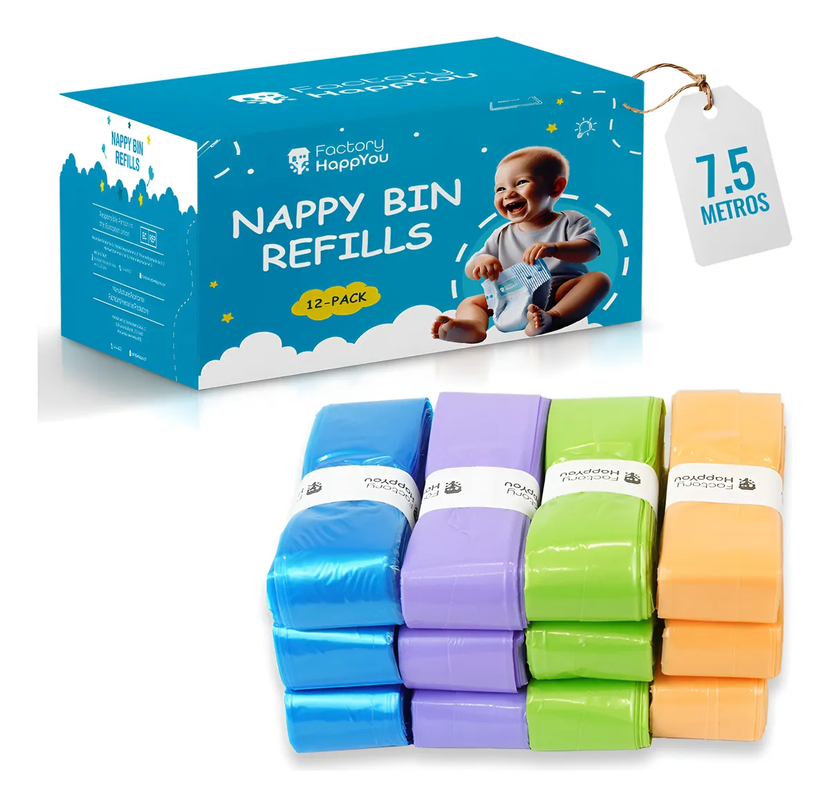 12 Bolsas de Repuesto para Cubos de Pañales - Blancas, Higiénicas y Prácticas para Hogares con Bebés