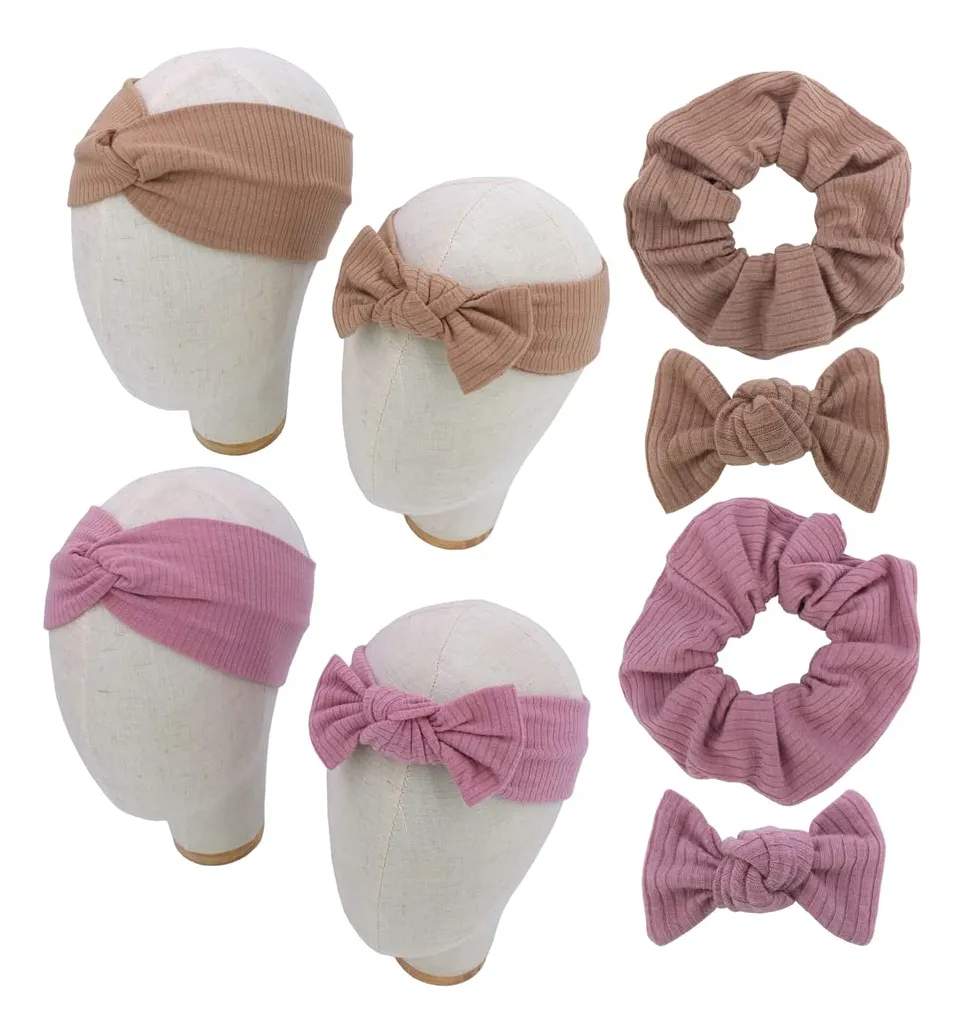 Conjunto Diadema y Turbante Madre e Hija Malva y Latte - Accesorios de Moda Coordinados para Mamá y Niña - Estilo Elegante y Versátil