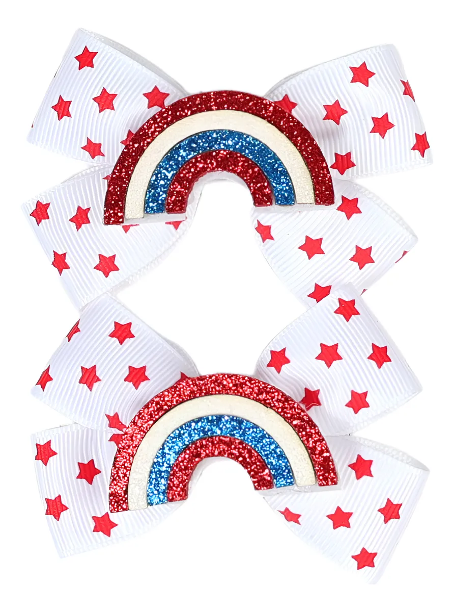Pinzas para el Pelo con Lazos Patrióticos del 4 de Julio para Niñas - Accesorios festivos y coloridos para peinados de verano y celebraciones | Conjunto de 2