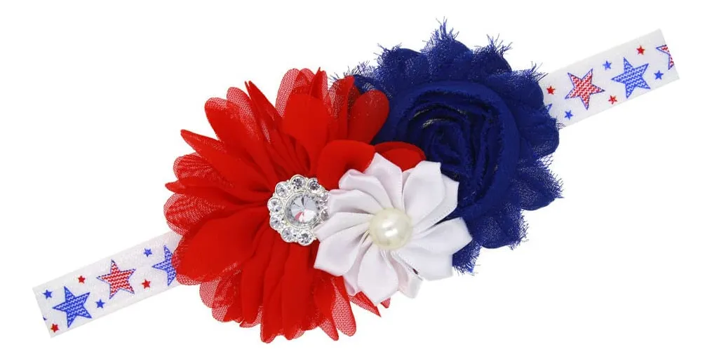 Diadema De Flores Patrióticas Para Bebé - Estilo 4 De Julio - Adorno Festivo De Tela - Accesorio Para Niñas - Color Vivo