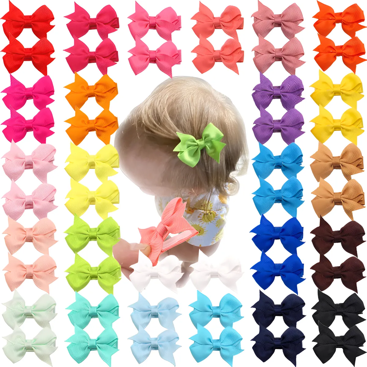 50 Pinzas para el Pelo de Bebé con Lazos Pequeños en 25 Colores Vibrantes | Accesorios de Moda para Niñas Recién Nacidas | Juego Completo de Diademas y Clips para el Cabello