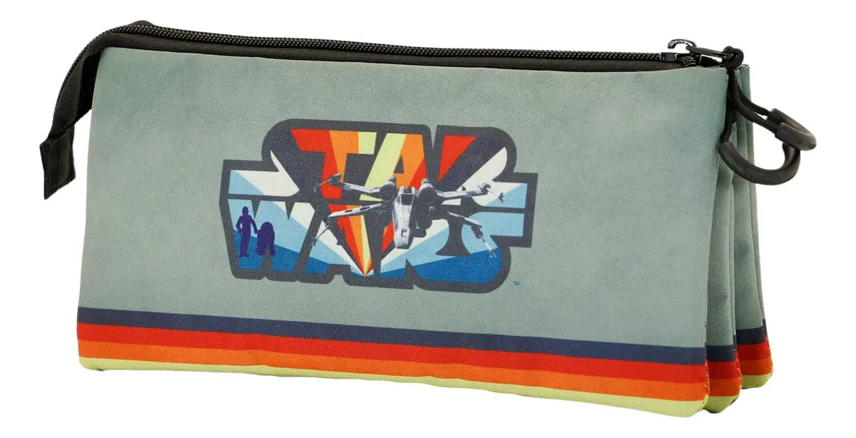Estuche Triple Fan Vintage Star Wars Verde Militar Caqui - Organiza tus Esenciales con Estilo Galactic | Ideal para Estudiantes y Fans | Amplio Espacio Interior