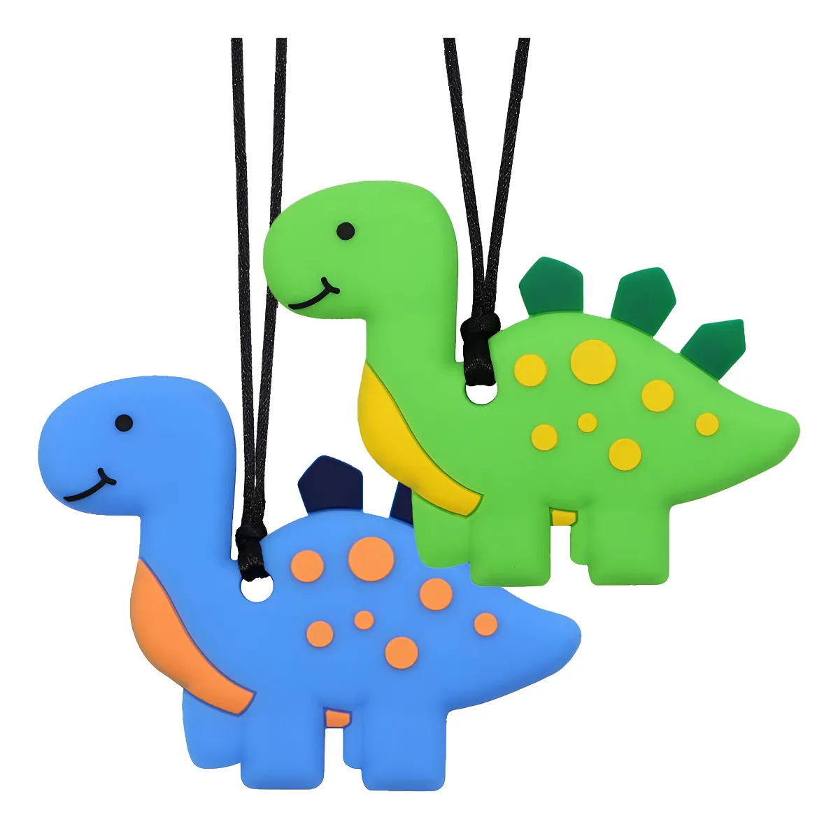 Collar Masticable Dinosaurio de Silicona para Bebés y Niños | Alivio Dental Suave | Diseño Divertido Verde | Seguro y Duradero para Mordedores