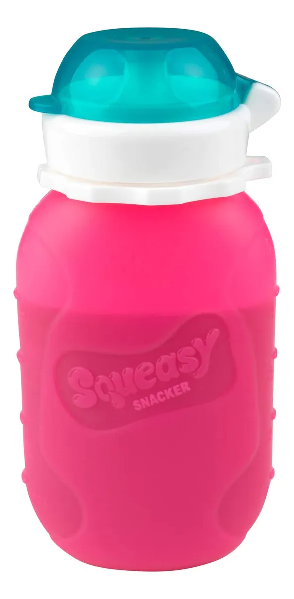 Bolsa Reutilizable de Silicona Squeasy Snacker Rosado 6oz - Almacenamiento de Alimentos Saludables y Portátiles para Bebés y Niños