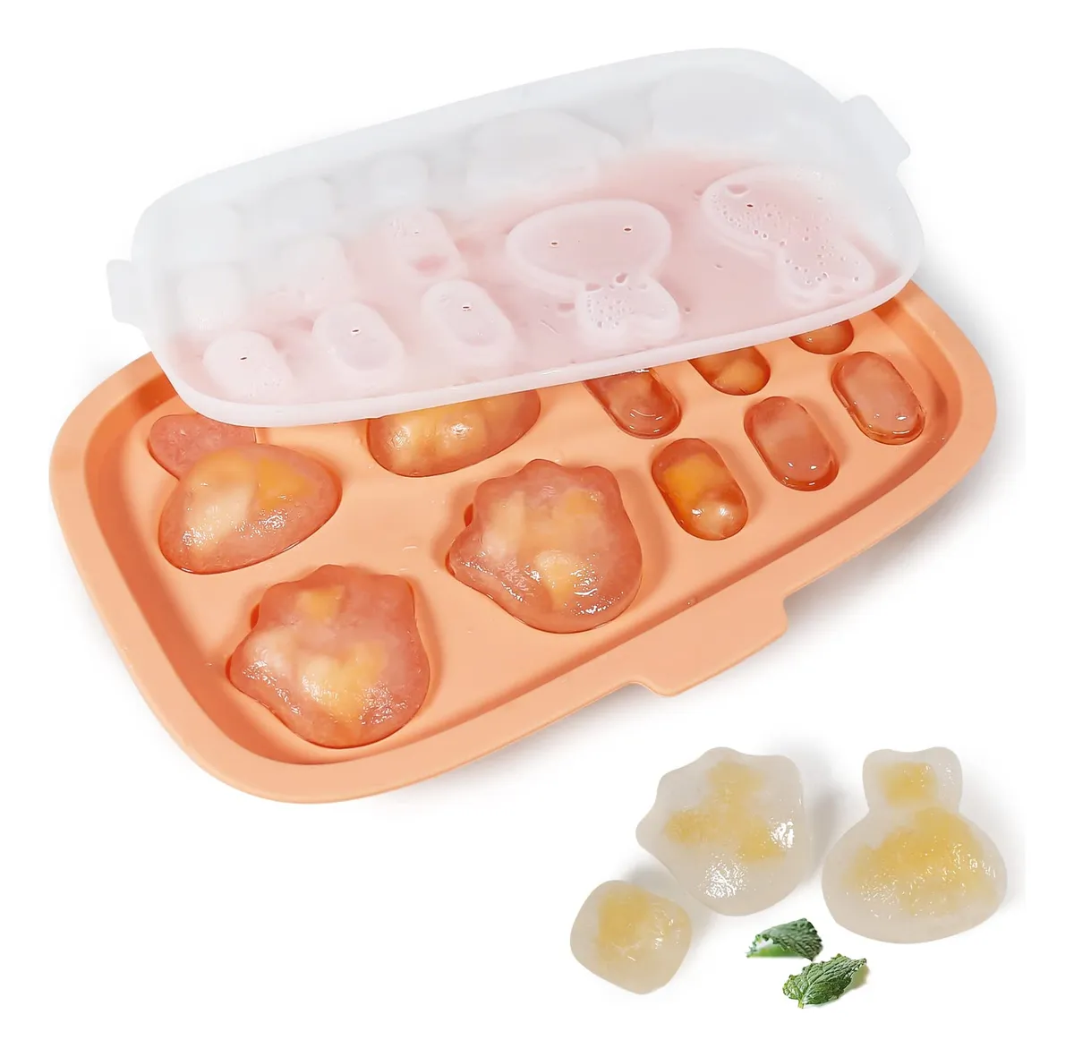 Bandeja Congeladora de Alimentos y Moldes para Bebés - Silicona Flexible - Conservación Segura y Porciones Individuales - Naranja Claro