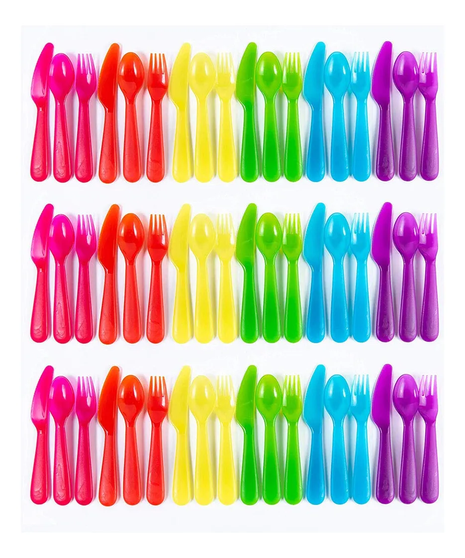 Cubertería Completa 54 Piezas Colores Variados Ccuddly Hippo | Juego de Vajilla para 6 Personas | Ideal para Cocina y Hogar | Estilo Divertido y Duradero