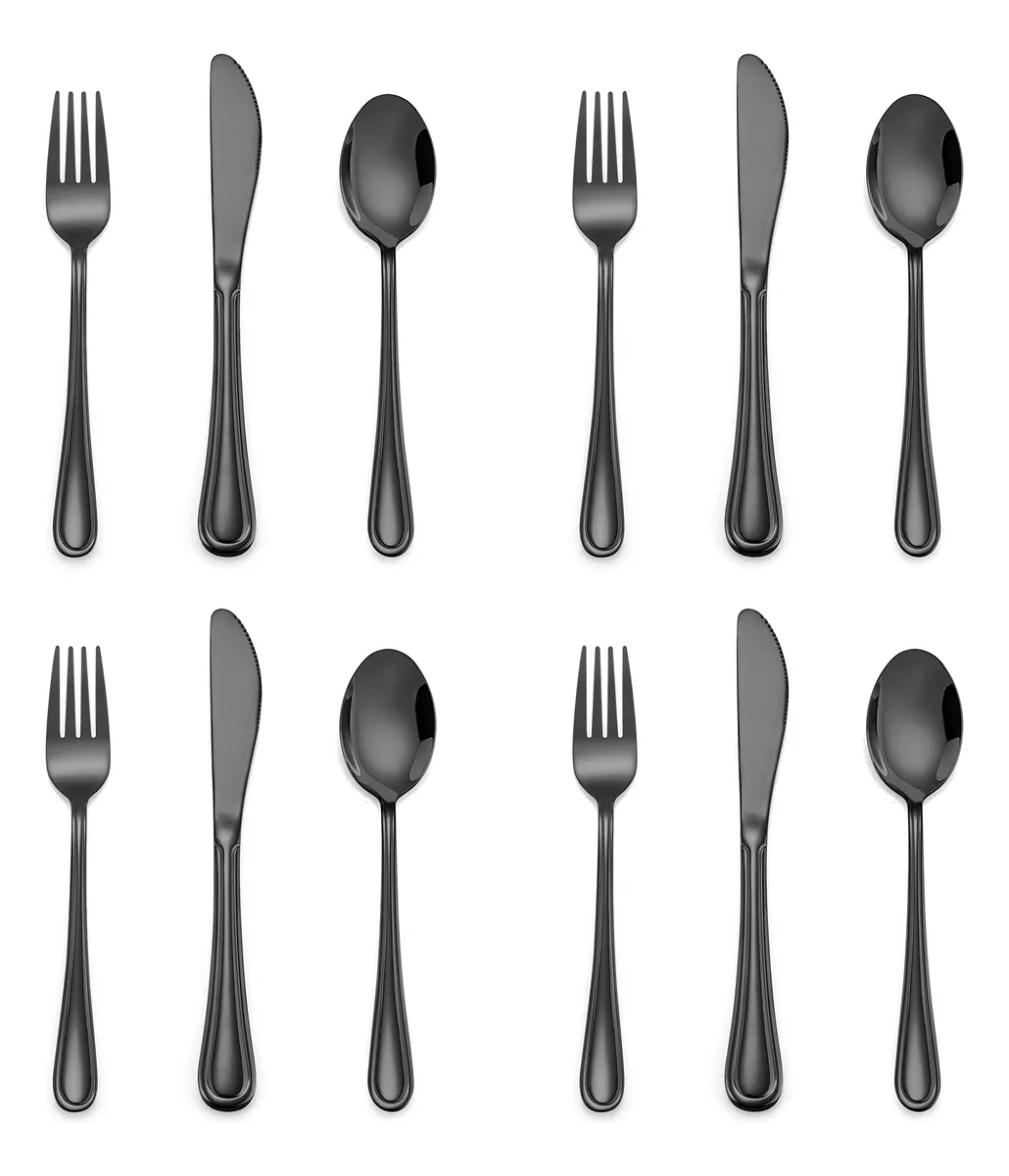 Cubiertos Negros para Niños - Utensilios Infantiles de Acero Inoxidable Duradero - Set Completo para Comidas Divertidas y Seguras - Elegante Acabado Negro Mate