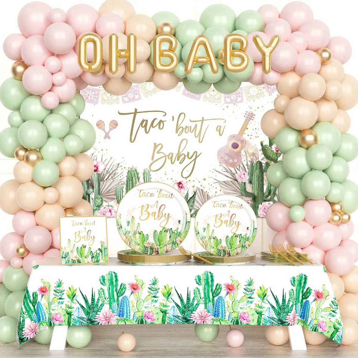 Decoración Fiesta Baby Shower Mexicano: Vajilla Completa y Globos Temáticos para Celebrar | Kit Fiesta Mexicana Completo