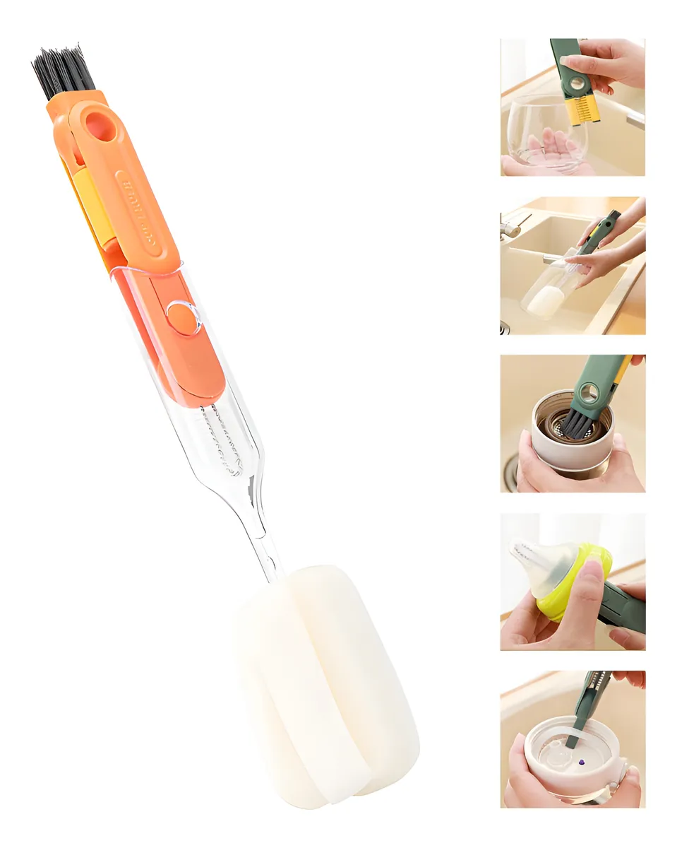 Cepillo de Limpieza 5 en 1 para Polvo y Tapas de Cocina | Multiusos Eficaz para Hogar | Naranja
