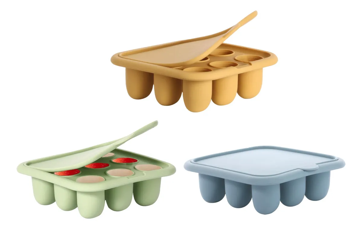 Bandeja Congeladora de Alimentos para Bebés de Silicona Mordedor Azul | Ideal para Porciones Individuales y Conservación Fresca | Libre de BPA y Fácil Limpieza