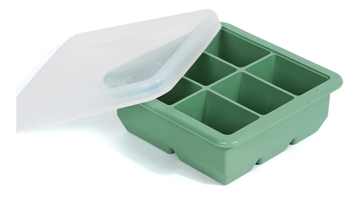 Bandeja Congeladora Alimentos Bebés con Tapa Verde G - Recipiente Silicona Libre BPA para Porciones Individuales, Conservación Frescura Ideal