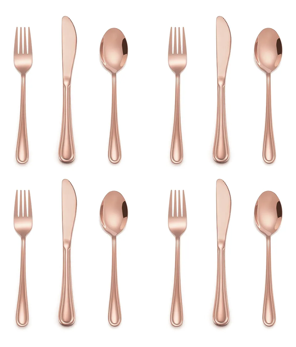 Cubiertos de Cobre para Niños - Set de 12 Piezas - Utensilios de Acero Inoxidable con Acabado en Cobre - Ideal para Pequeños Exploradores Culinarios