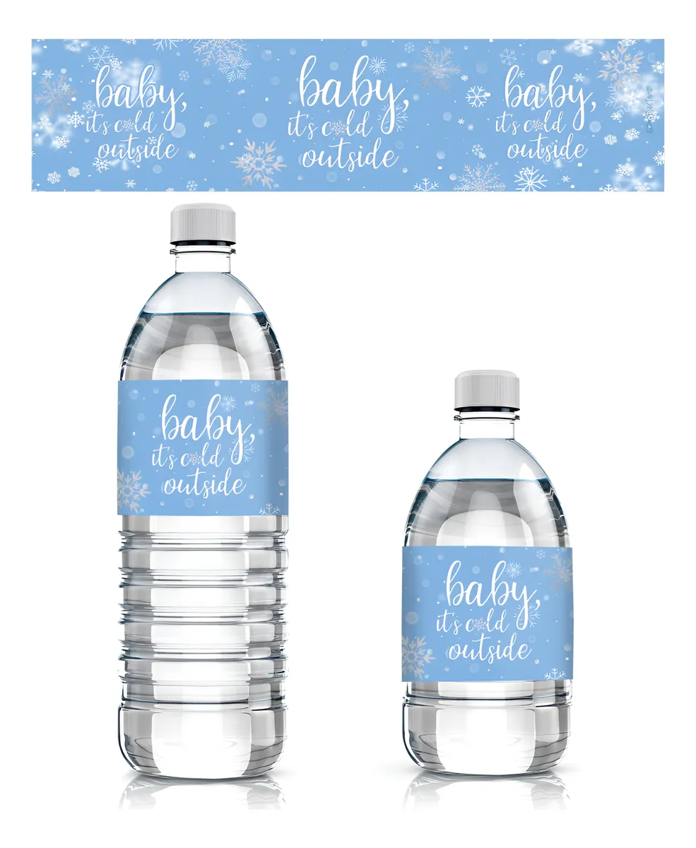 24 Pegatinas para Botellas de Agua de Baby Shower con Diseño de Copo de Nieve - Decoración Temática Invierno para Fiestas Infantiles